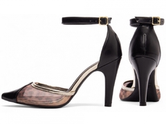 Glamour Selvagem e Sofisticação – Scarpin Preto com Tela Onça e Dourado – Salto 9 cm - comprar online