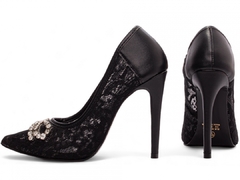 Sapato Scarpin Salto 12 - Glamour e Sofisticação em Napa e Tecido Preto - comprar online