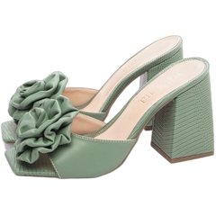 Sandália Tamanco Feminino Verde - 9 cm - Flor de Napa - loja online