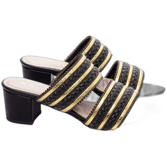 Imagem do Sandália Tamanco Preto e Dourado - Salto 5 cm - Antiderrapante