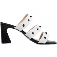 Sandália Tamanco Feminina Salto Robusto 7,5cm - Croco Branco - comprar online