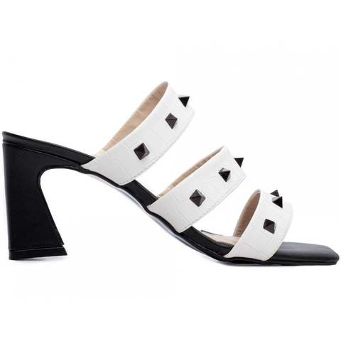 Sandália Tamanco Feminina Salto Robusto 7,5cm - Croco Branco - comprar online