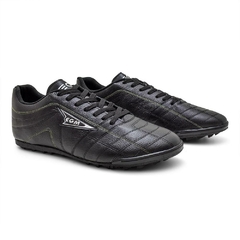 Chuteira EGM Masculina Em Couro Soccer Big Society Preta e Verde Limao