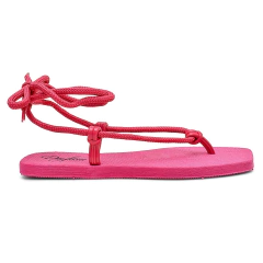 Sandália Rasteira Feminina de Amarrar Rosa - comprar online