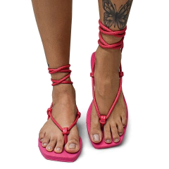 Sandália Rasteira Feminina de Amarrar Rosa - loja online