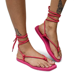 Imagem do Sandália Rasteira Feminina de Amarrar Rosa