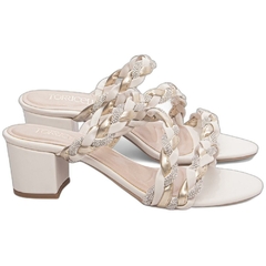 Imagem do Sandália Tamanco Off White com Strass - Salto 4,5 cm - Antiderrapante