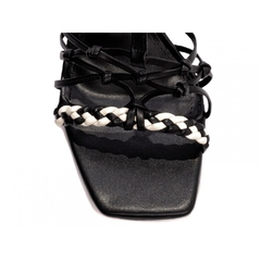 Sandália de Verão - Napa Preto e Off White - Salto 7,5 cm