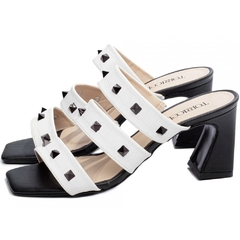 Sandália Tamanco Feminina Salto Robusto 7,5cm - Croco Branco - comprar online