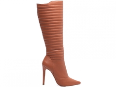 Bota Bico Fino Salto 12cm - Elegância e Conforto em Cano Alto Matelassê Caramelo - comprar online