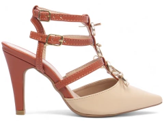 Scarpin Caramelo - 9 cm - Laços e Fivelas Dourados - loja online