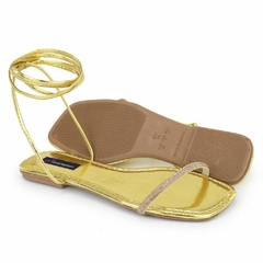 Imagem do Rasteirinha Feminina Bico Quadrado com Strass Ouro
