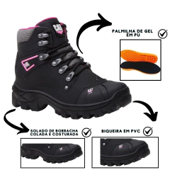 Coturno CATPRIIME 6 de Couro com CA Preto e Rosa