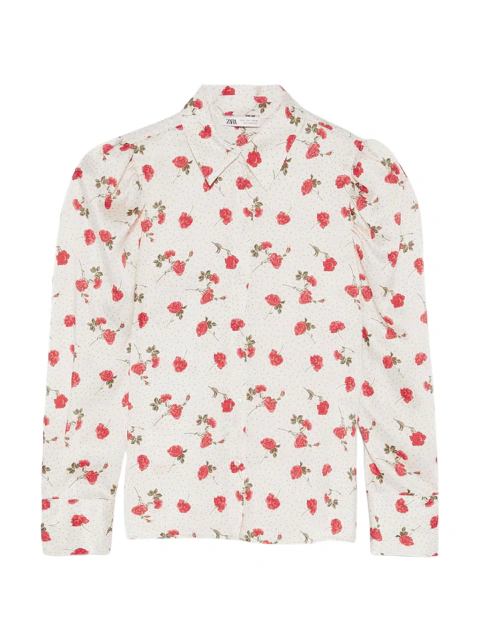 camisa zara estampado de rosas rojas
