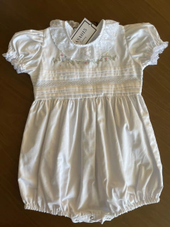 Romper Bordado Floral Branco + Laço - 01 ano - comprar online