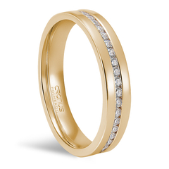 ALIANÇA FOLHEADA A OURO 18K RETA CRAVEJADA CENTRAL - 4MM - 3319