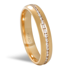 ALIANÇA PRATA FOLHEADA AU18K ANATOMICA ABAULADA CRAVEJADA - 4MM - 5309