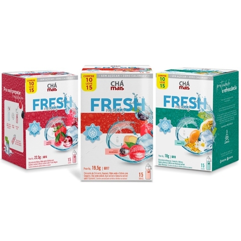 Kit com 3 - FreshMais - Chá Gelado - Sabores - 15 Sachês - CháMais - Clinic Mais