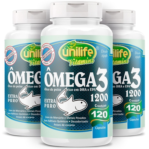 Kit com 3 - Ômega 3 - Extra Puro - 1200mg - 120 caps - Unilife