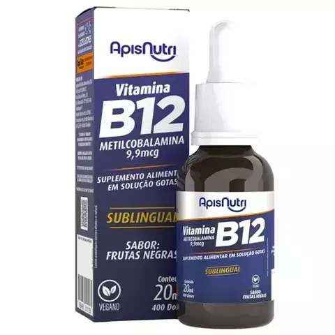 Kit com 2 - Vitamina B12 Metilcobalamina - Sabor Frutas Negras - Gotas - 20ml - Sublingual - Apisnutri