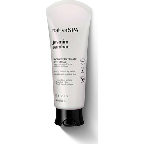 BOTICARIO SABONETE LÍQUIDO ESFOLIANTE CORPORAL ANTI-STRESS NATIVA SPA JASMIM SAMBAC 175ML