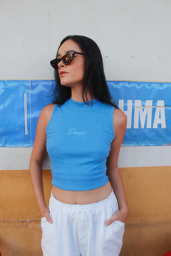 Canelada Bordada Feminina - Azul na internet