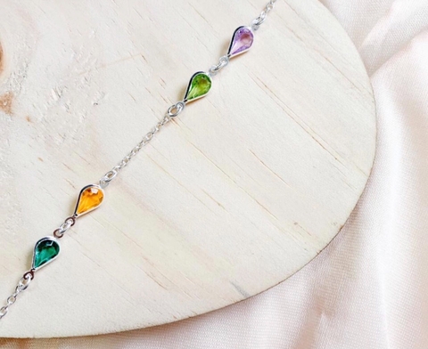 Pulseira prata abaulada colorida