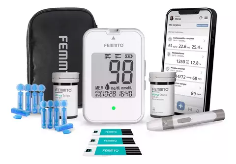 Kit Medidor De Glucosa Medir Glucometro Digital Diabetes 50 Tiras Reactivas Punzador Estuche Femmto (En Pilar) - comprar online