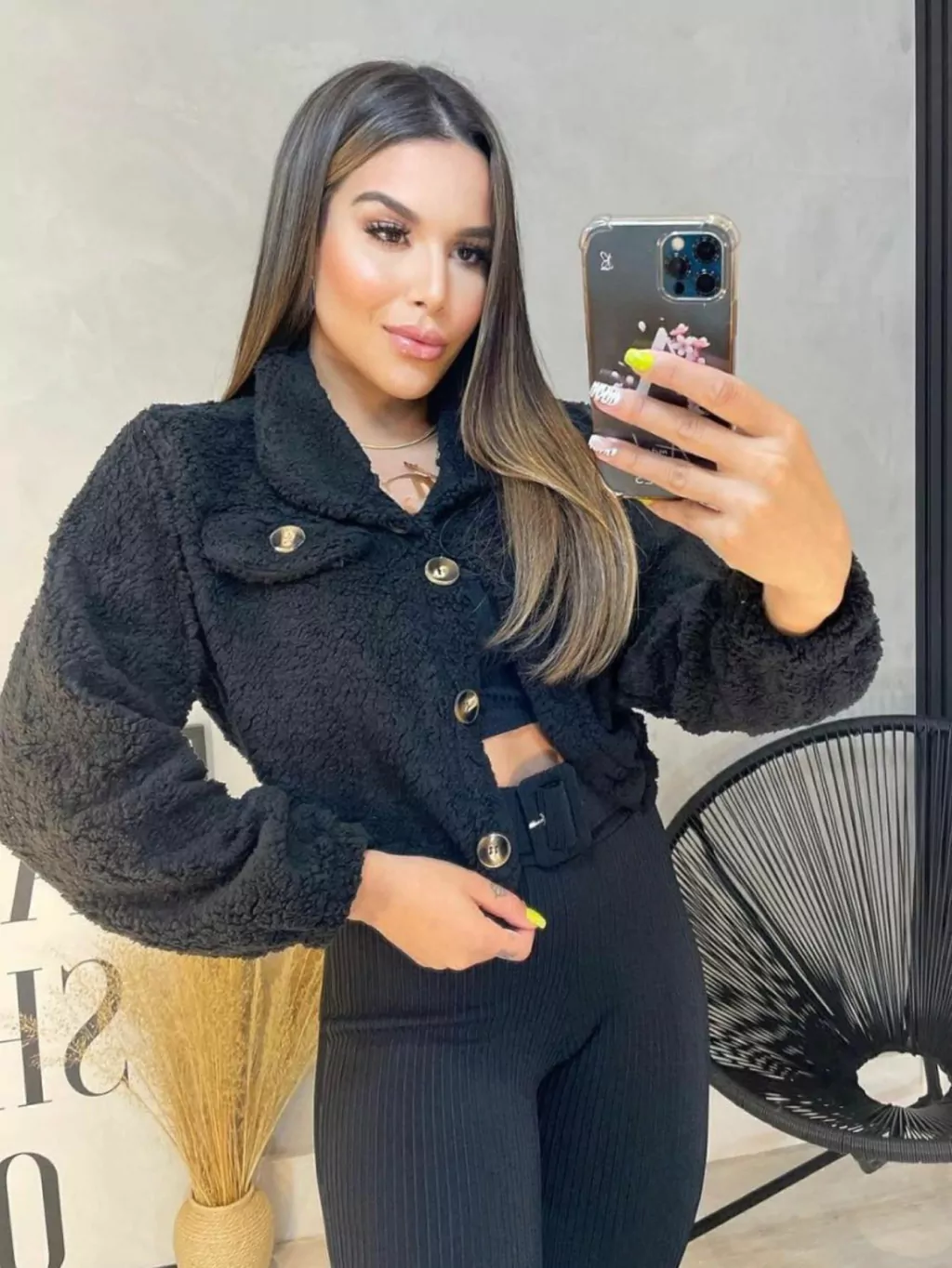 Jaqueta Casaco Blusa Pelinho Pelúcia Teddy Feminino Botoes Frio Inverno