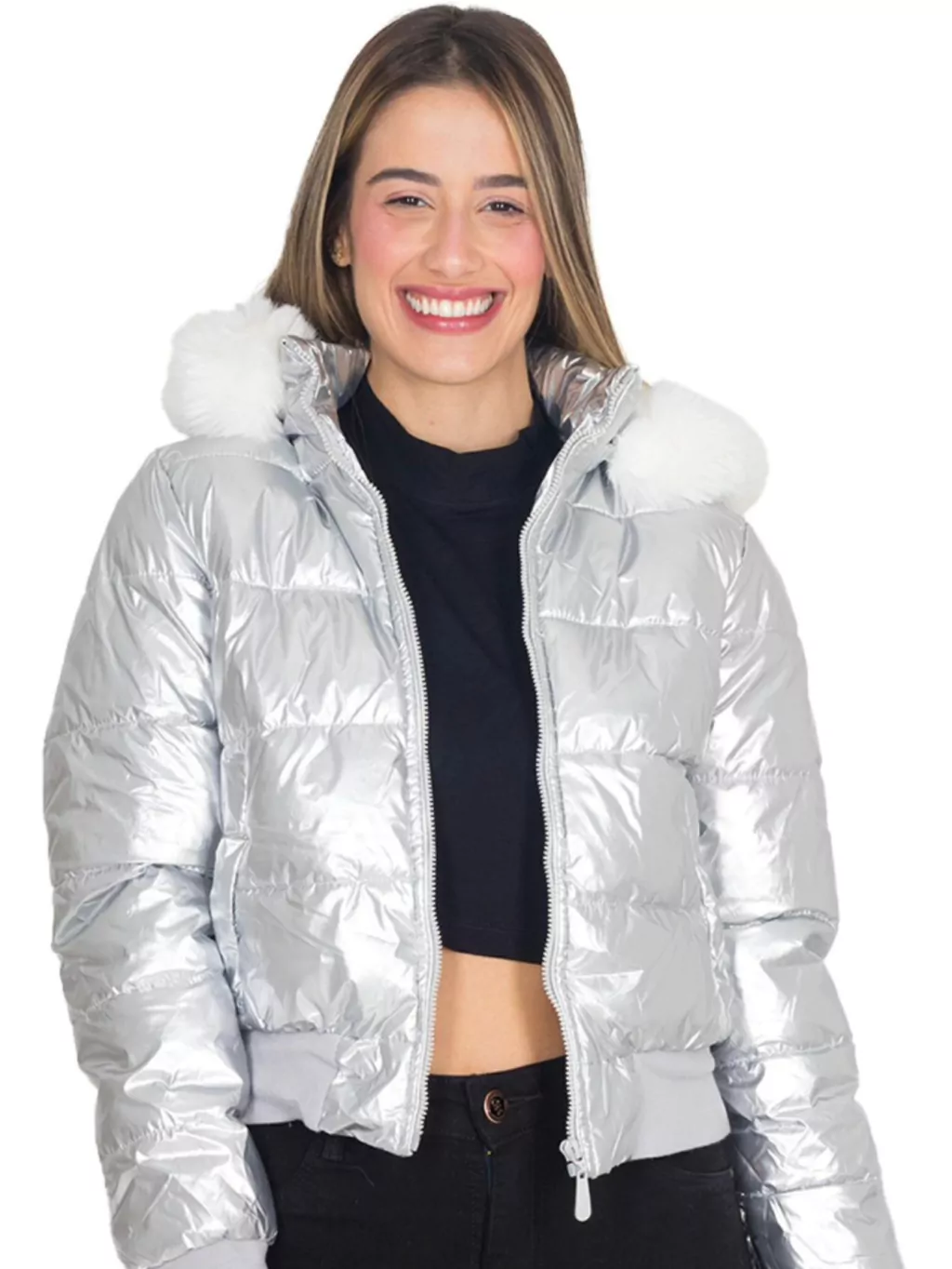 Jaqueta Puffer Cropped Feminina Curta Forrada Blogueira Moda