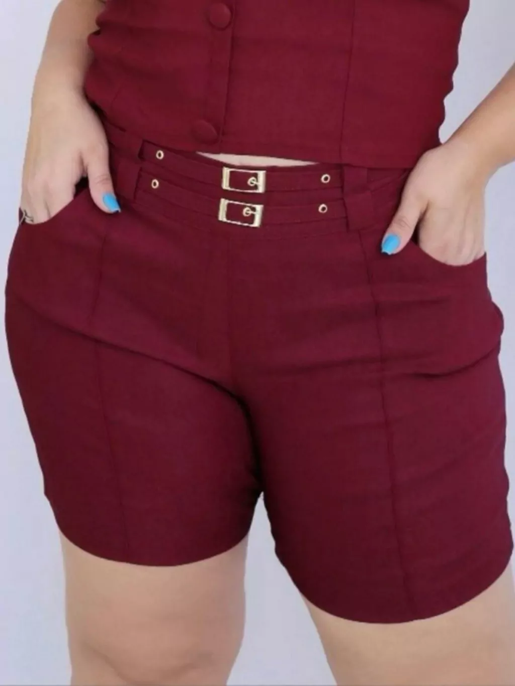 Bermuda Feminina de Bengaline com 2 Fivelas Plus Size Linha Premium