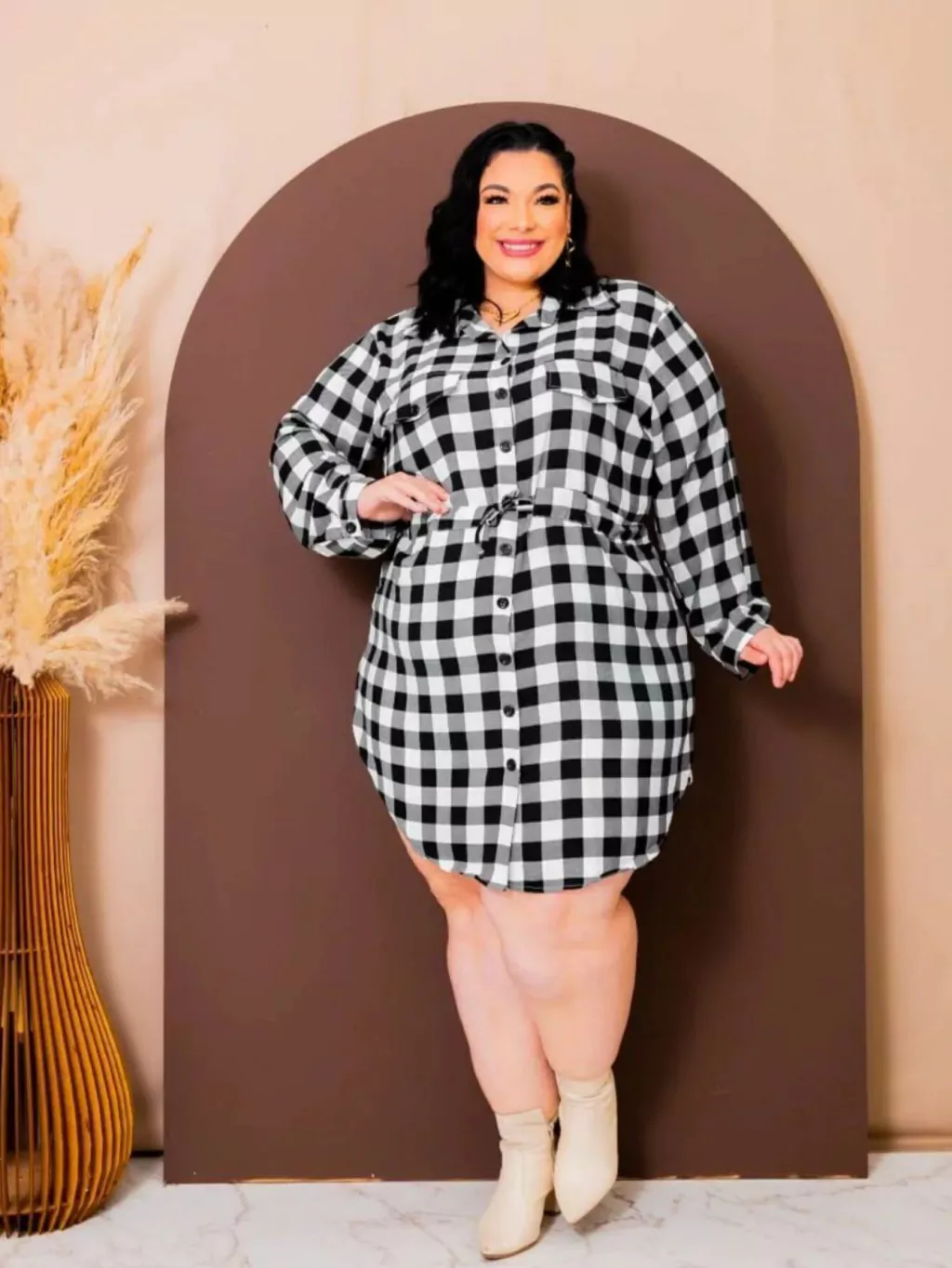 Vestido Chemise Duna Xadrez - Linha Premium! Xadrez Preto e Branco