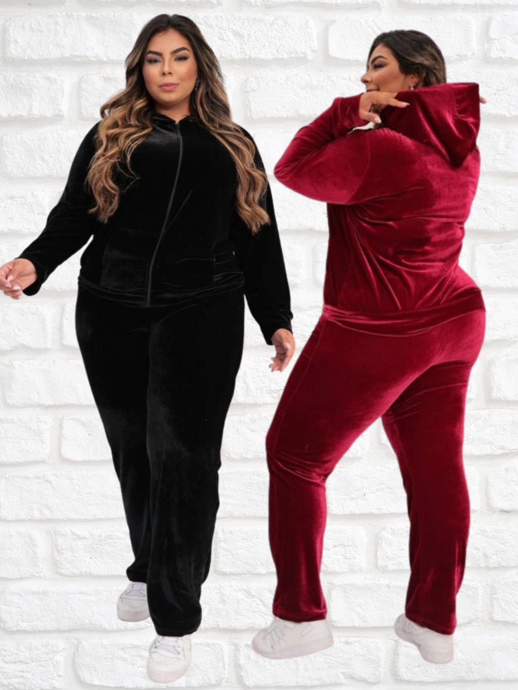 Kit 2 Conjuntos Máxi Plush Veludo com Brilho Plus Size, Bolso Cangurú E Capuz