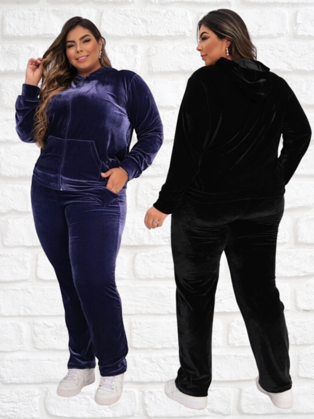 Kit 2 Conjuntos Máxi Plush Veludo com Brilho Plus Size, Bolso Cangurú E Capuz