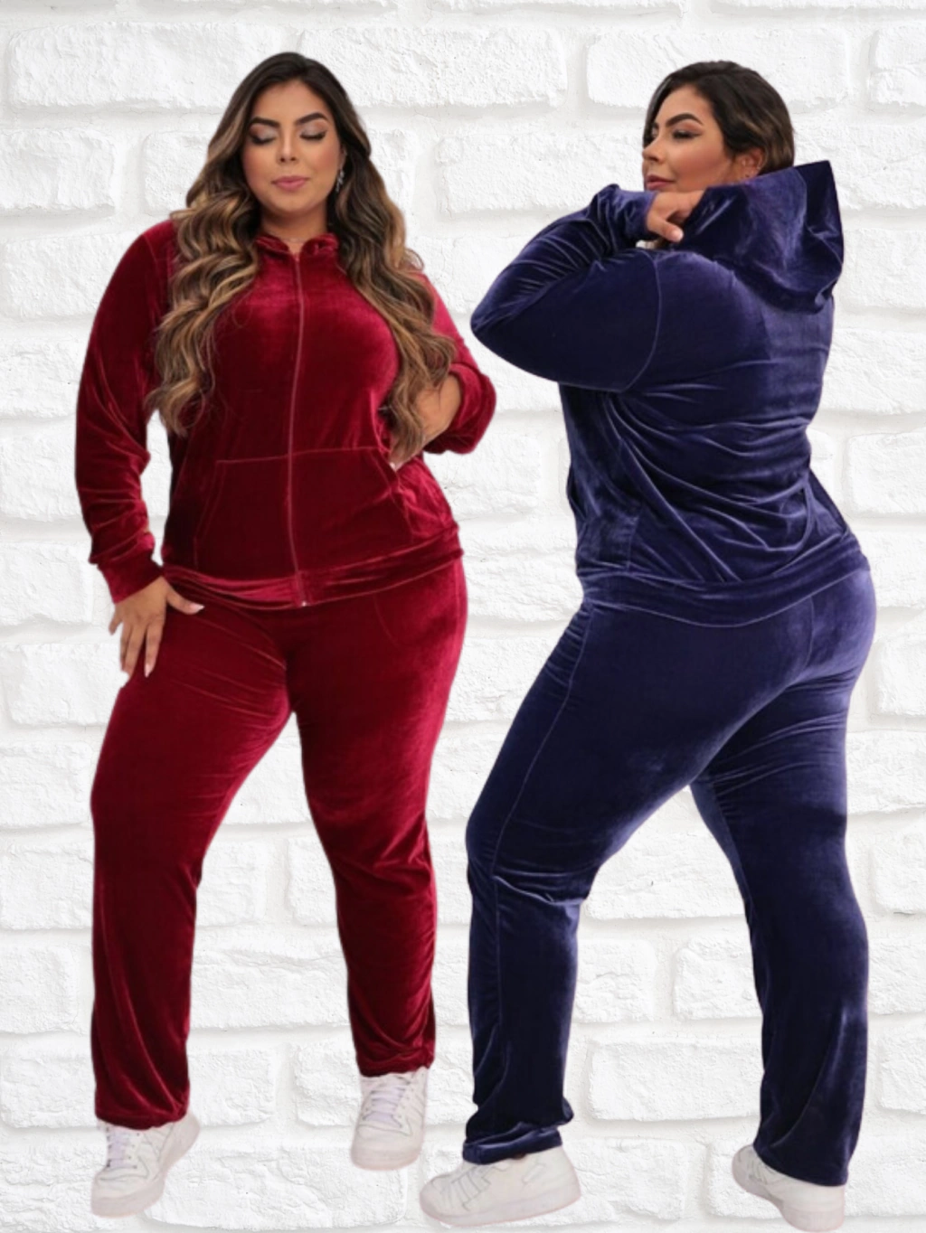 Kit 2 Conjuntos Máxi Plush Veludo com Brilho Plus Size, Bolso Cangurú E Capuz
