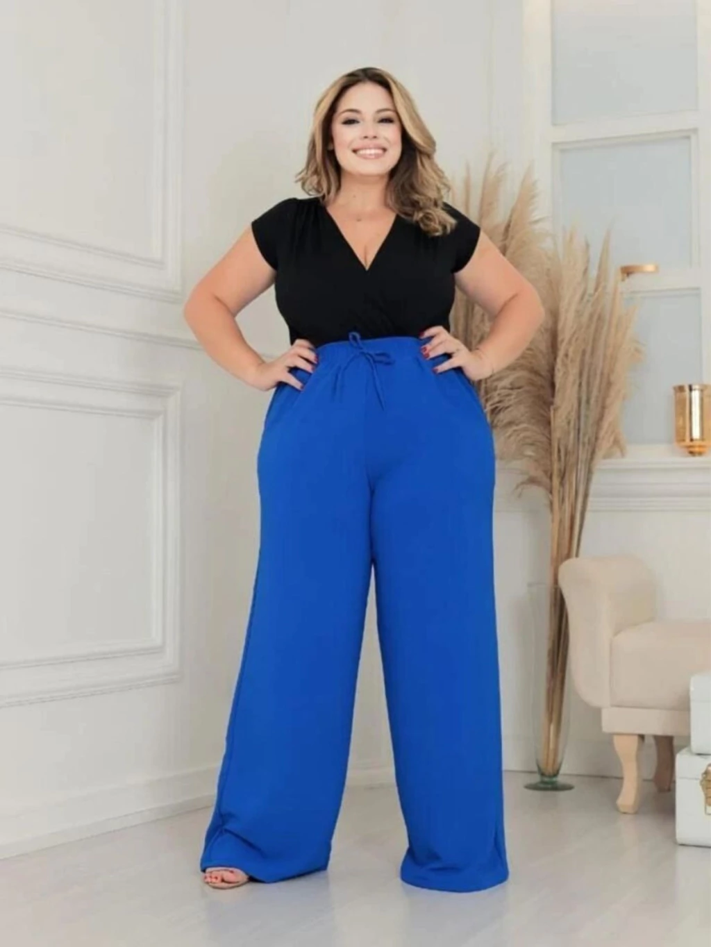 Calça Pantalona Feminina Tecido Duna Linha Premium Plus Size