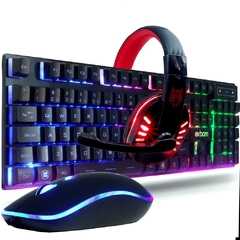 Kit Gamer Teclado Semi Mecânico Tecla Ç Led RGB + Mouse Usb Iluminado + Fone Headphone