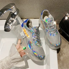 Sapatos Nis Transparentes Feminino Harajuku Feminino Plataforma Laser / Sapatos Casuais Brilhantes Cal Ados De Corredor