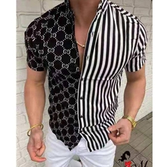 Camisa Estampada Manga Curta Hawaii Casual Camisa Floral Masculina Camisa Preta - comprar online