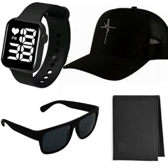 Kit Masculino Óculos + Relógio Digital + Carteira + Boné Fé