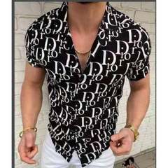 Camisa Estampada Manga Curta Hawaii Casual Camisa Floral Masculina Camisa Preta