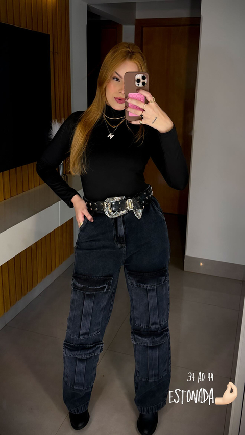 wide leg Holly preta estonada - comprar online