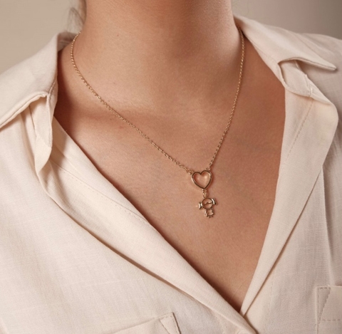 Colar Coração Menina Dourado