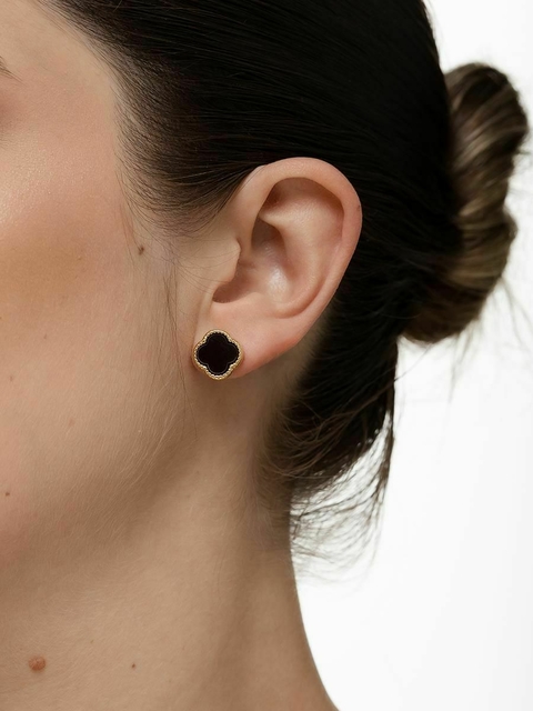 Brinco Trevo Preto Dourado - comprar online