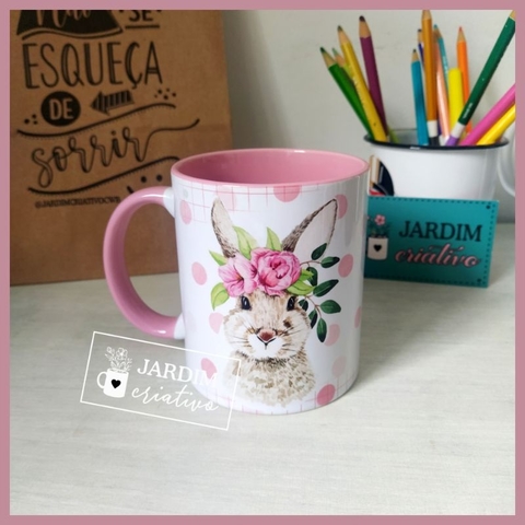 Caneca com alça rosa Coelho