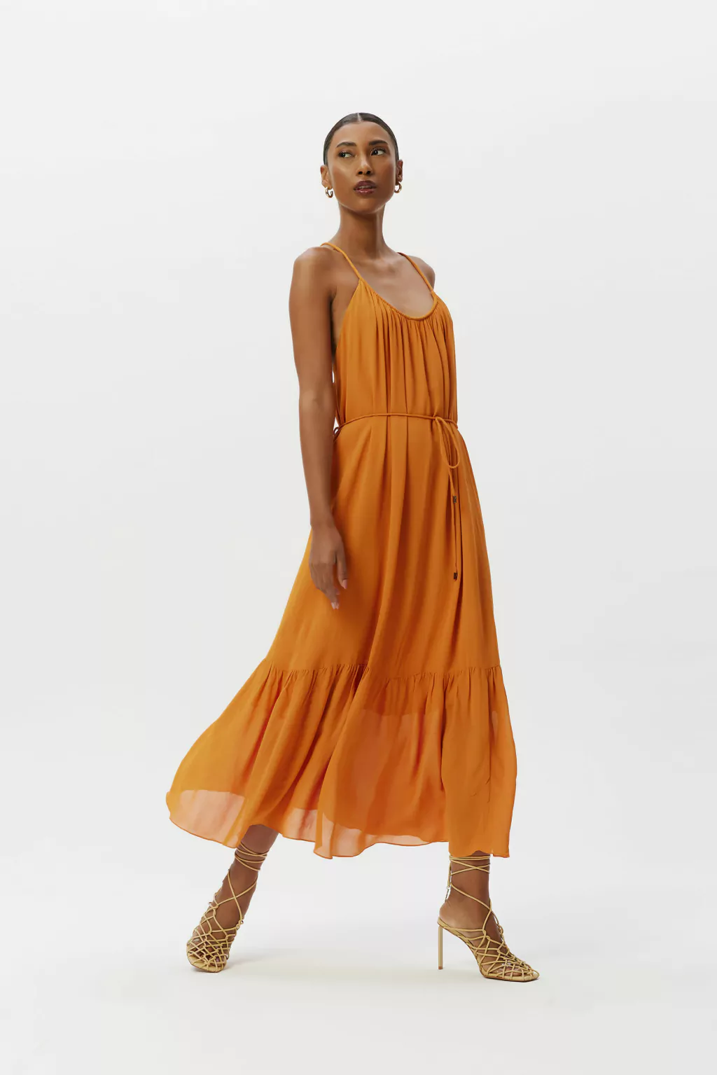 Vestido Seda Javanesa Forrado Caramelo Deserto da Animale (42)