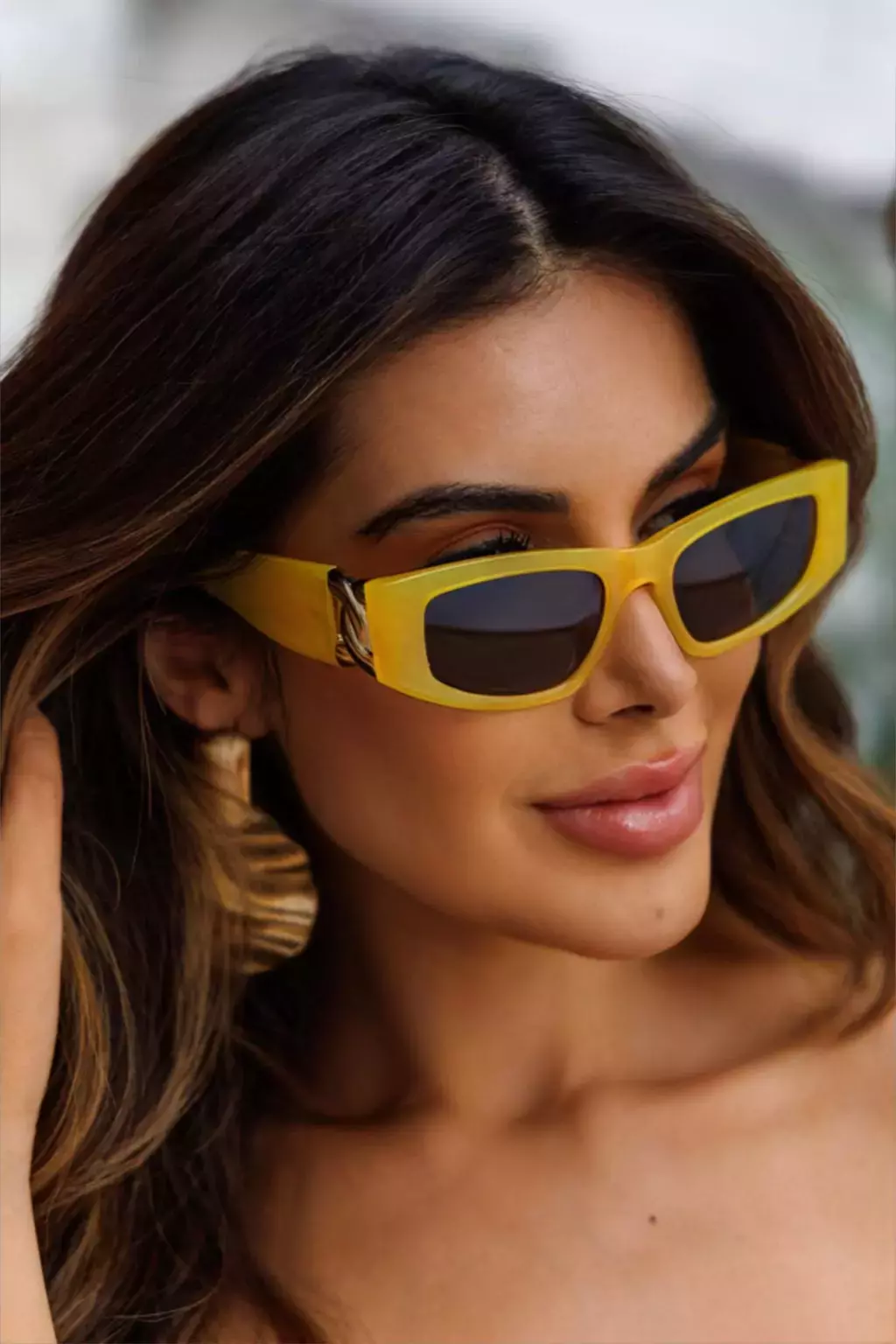 Óculos de Sol Retangular Amarelo