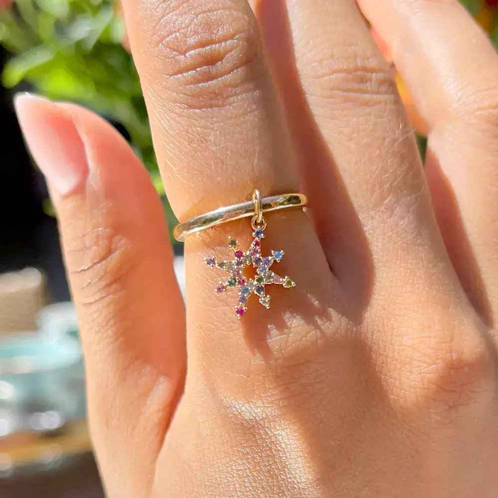 Anel zirconia colorida estrela