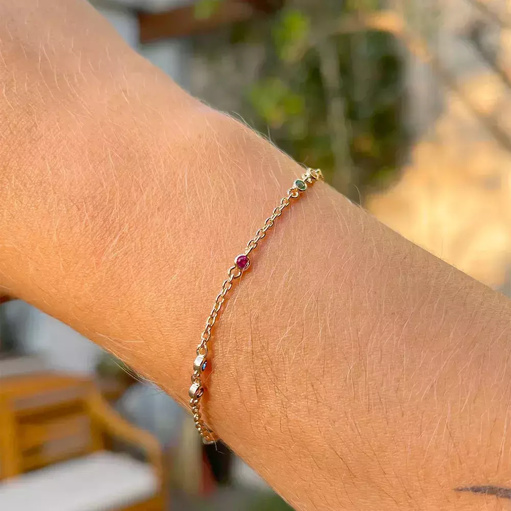 Pulseira cristal ametista bolinhas ouro 18k