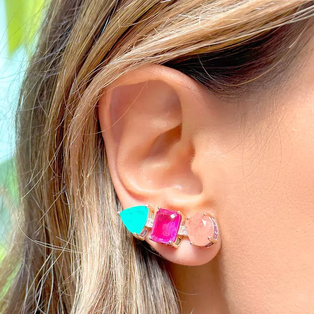 Brinco ear cuff fusion podange ouro 18k